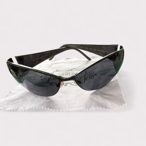 Lulu Guinness Green Cat-Eye Sunglasses with Case & Microcloth